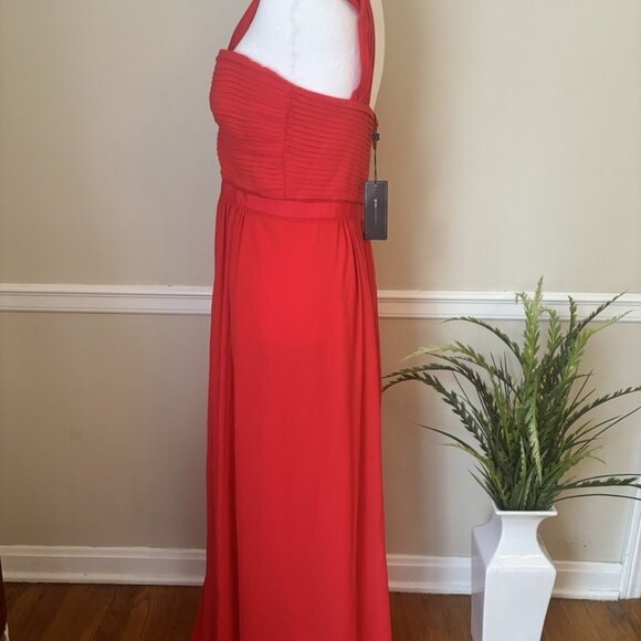 NWT BCBG Maxazria Size 8 Jamille One Shoulder Maxi Dress Chiffon Red Berry - Picture 3 of 7